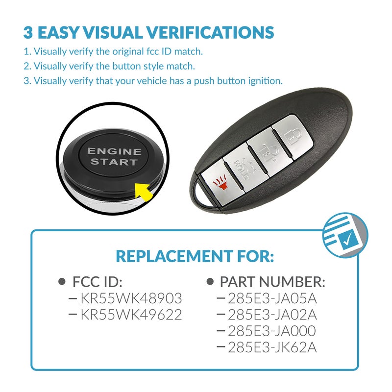 Keyless2Go Replacement for Proximity Smart Keyless Remote Fob for Nissan & Infiniti KR55WK48903 KR55WK49622 (2 Pack) - Image 3